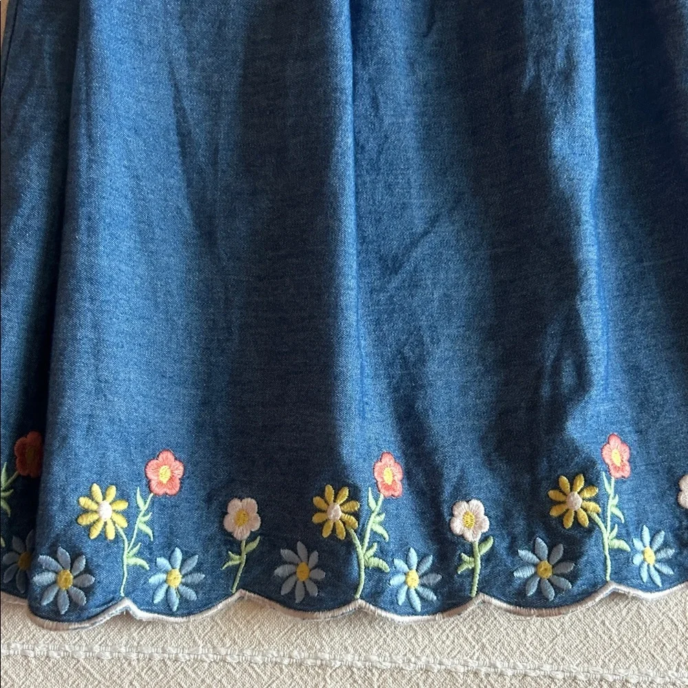 Bonnie Jean Blue Dress with Floral Embroidery